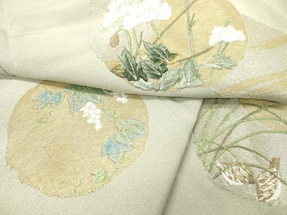 平和屋着物▼訪問着　総刺繍　寿光織　花鳥丸文　金銀糸　正絹　逸品　DABF2970fe