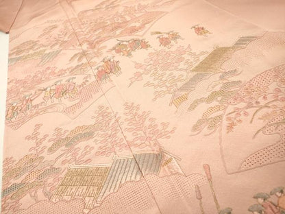 平和屋着物▼中国三大刺繍　スワトウ刺繍　汕頭刺繍　総刺繍　訪問着　地紙人物風景文　暈し染め　金糸　正絹　逸品　DABF2972fe