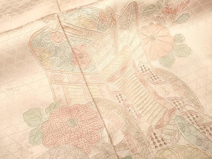平和屋着物▼中国三大刺繍　スワトウ刺繍　汕頭刺繍　相良刺繍　総刺繍　訪問着　御所車菊文　暈し染め　正絹　逸品　DABF2973fe