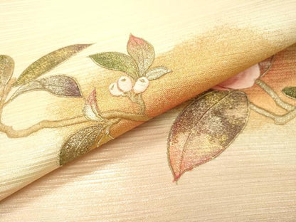 平和屋着物▼九寸名古屋帯　刺繍　枝花　金彩　正絹　逸品　DABF2987fe