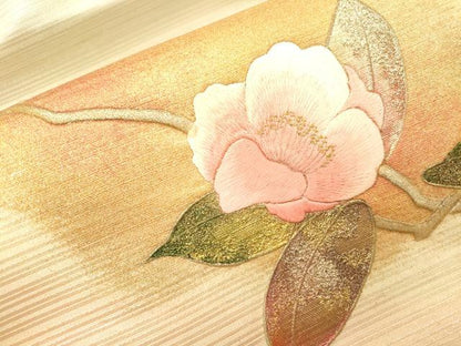 平和屋着物▼九寸名古屋帯　刺繍　枝花　金彩　正絹　逸品　DABF2987fe