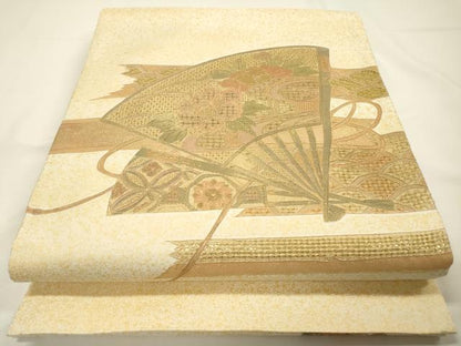 平和屋着物▼中国三大刺繍　スワトウ刺繍　汕頭刺繍　相良刺繍　総刺繍　太鼓柄袋帯　扇面花文　金彩　正絹　逸品　DABF2993fe