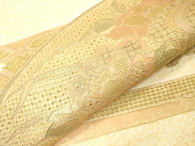 平和屋着物▼中国三大刺繍　スワトウ刺繍　汕頭刺繍　相良刺繍　総刺繍　太鼓柄袋帯　扇面花文　金彩　正絹　逸品　DABF2993fe