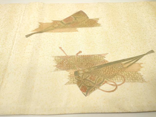 平和屋着物▼中国三大刺繍　スワトウ刺繍　汕頭刺繍　相良刺繍　総刺繍　太鼓柄袋帯　扇面花文　金彩　正絹　逸品　DABF2993fe