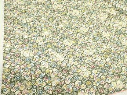 平和屋着物■上質な小紋 型染 毘沙門亀甲花文 鬼しぼ縮緬 正絹 逸品 DABF3004op