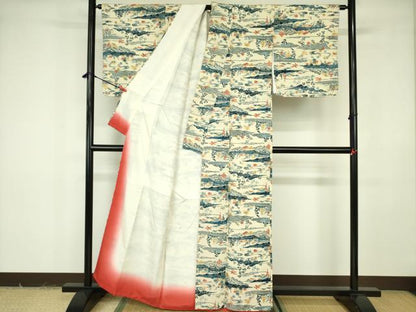 平和屋着物■上質な小紋 型染 流水花鳥文 正絹 逸品 DABF3006op