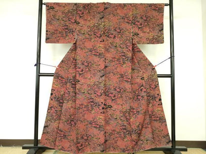 平和屋着物■上質な小紋 紬地 風景草花文 正絹 逸品 DABF3008op