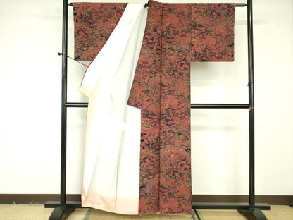 平和屋着物■上質な小紋 紬地 風景草花文 正絹 逸品 DABF3008op
