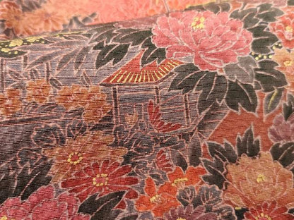 平和屋着物■上質な小紋 紬地 風景草花文 正絹 逸品 DABF3008op