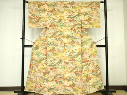 平和屋着物■上質な小紋 風景花文 暈し染め 金彩 鬼しぼ縮緬 正絹 逸品 DABF3028op