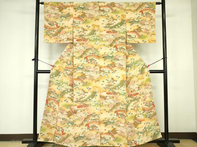 平和屋着物■上質な小紋 風景花文 暈し染め 金彩 鬼しぼ縮緬 正絹 逸品 DABF3028op