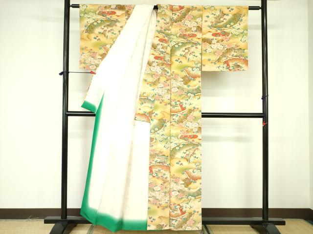 平和屋着物■上質な小紋 風景花文 暈し染め 金彩 鬼しぼ縮緬 正絹 逸品 DABF3028op
