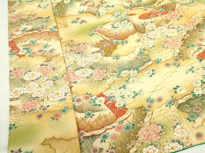 平和屋着物■上質な小紋 風景花文 暈し染め 金彩 鬼しぼ縮緬 正絹 逸品 DABF3028op