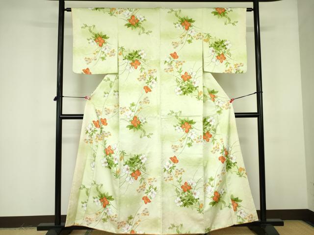 平和屋着物■小紋 草花文 暈し染め 金彩 洗える着物 DABF3040op