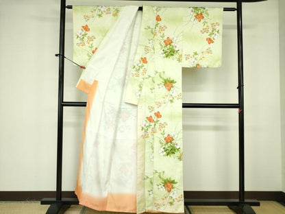 平和屋着物■小紋 草花文 暈し染め 金彩 洗える着物 DABF3040op