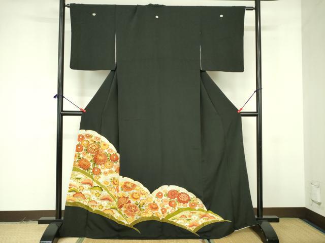 平和屋着物■豪華黒留袖 駒刺繍 菊 牡丹 金彩 正絹 逸品 DABF3041op
