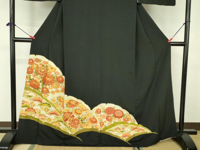 平和屋着物■豪華黒留袖 駒刺繍 菊 牡丹 金彩 正絹 逸品 DABF3041op