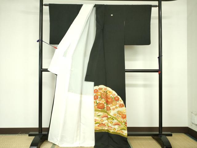 平和屋着物■豪華黒留袖 駒刺繍 菊 牡丹 金彩 正絹 逸品 DABF3041op