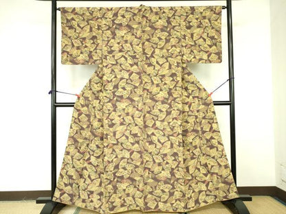 平和屋着物■上質な小紋 紬地 扇面花文 正絹 逸品 DABF3042op