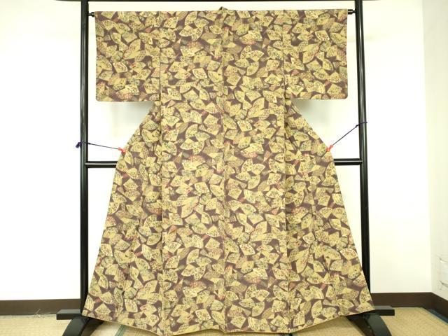 平和屋着物■上質な小紋 紬地 扇面花文 正絹 逸品 DABF3042op