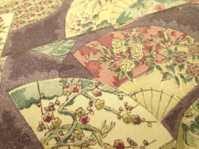 平和屋着物■上質な小紋 紬地 扇面花文 正絹 逸品 DABF3042op