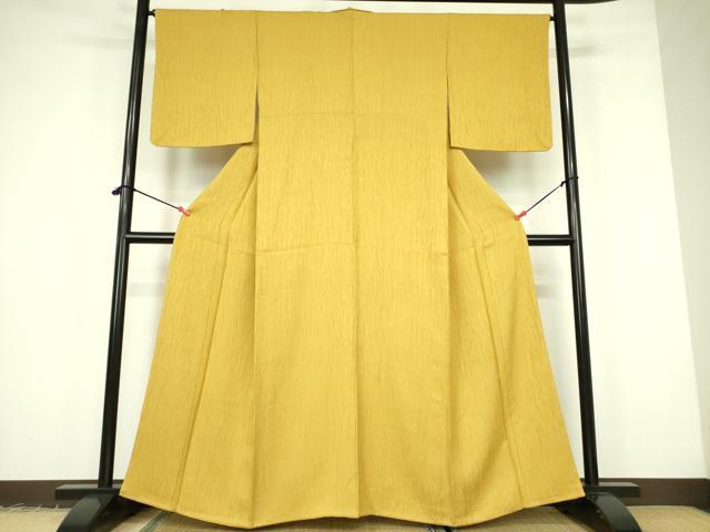平和屋着物■上質な色無地　木目地紋　芥子色　正絹　逸品　未使用　DABF3057op