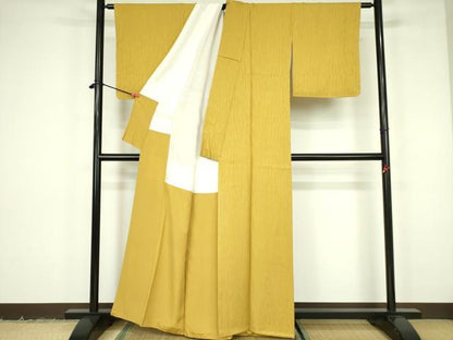 平和屋着物■上質な色無地　木目地紋　芥子色　正絹　逸品　未使用　DABF3057op