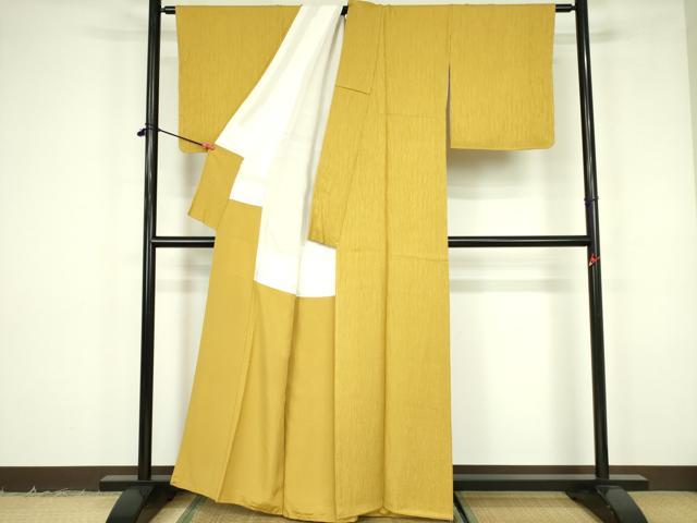平和屋着物■上質な色無地　木目地紋　芥子色　正絹　逸品　未使用　DABF3057op