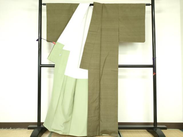 平和屋着物■上質な紬　草色　正絹　逸品　DABF3068op