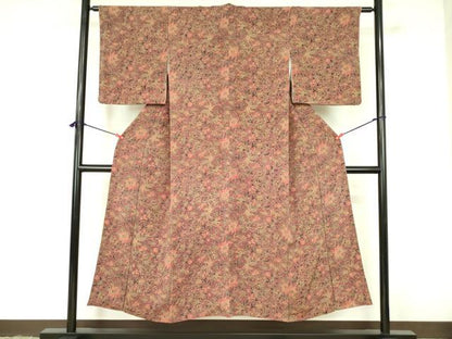 平和屋着物■上質な小紋 型染 更紗花鳥文 鬼しぼ縮緬 正絹 逸品 DABF3073op
