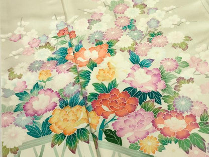 平和屋着物■訪問着　友禅　草花文　正絹　逸品　DABF3086op