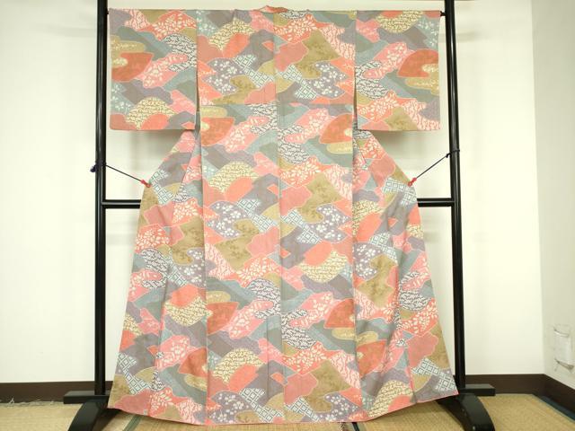 平和屋着物■上質な小紋　抽象花文　金彩　正絹　逸品　DABF3087op