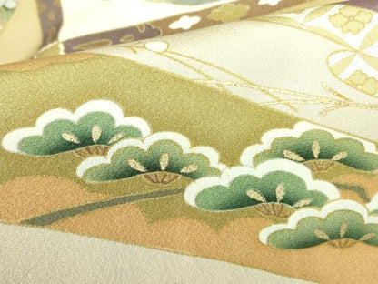 平和屋着物■豪華色留袖　駒刺繍　草花松文　暈し染め　金彩　正絹　逸品　DABF3089op