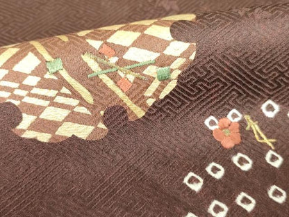 平和屋着物■訪問着　刺繍　絞り　雪輪花文　金彩　正絹　逸品　DABF3095op
