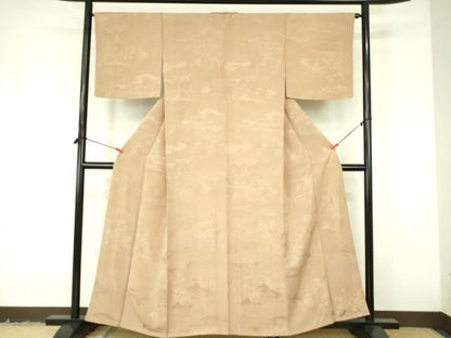 平和屋着物■上質な色無地　風景花地紋　伽羅色　正絹　逸品　DABF3099op