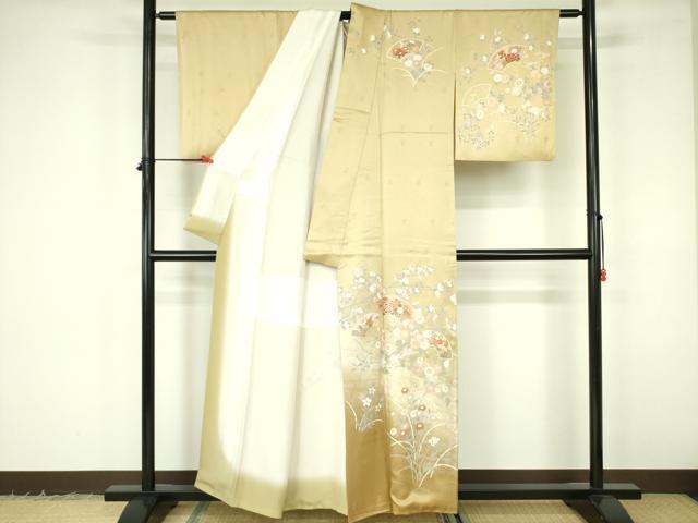 平和屋着物■訪問着　扇面花文　暈し染め　金銀彩　正絹　逸品　DABF3100op