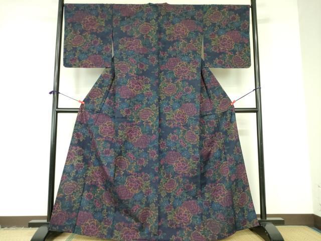 平和屋着物▽上質な紬 　単衣　 草花　正絹　逸品　未使用　DABF3102op