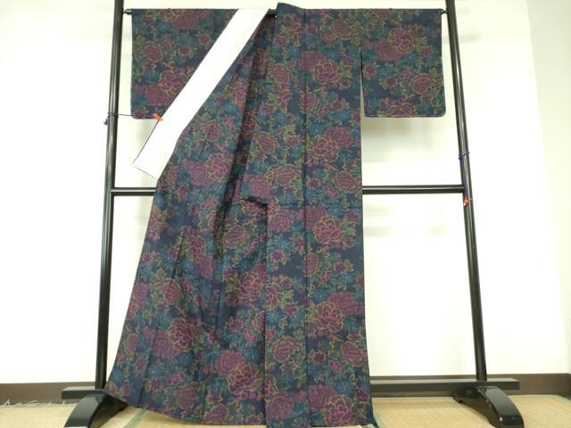 平和屋着物▽上質な紬 　単衣　 草花　正絹　逸品　未使用　DABF3102op