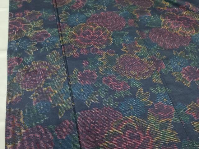 平和屋着物▽上質な紬 　単衣　 草花　正絹　逸品　未使用　DABF3102op