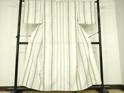 平和屋着物▽本塩沢　単衣　絣間道　正絹　逸品　DABF3104op