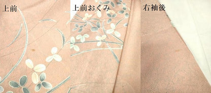 平和屋着物▽小紋　単衣　草葉文　ロング丈　洗える着物　DABF3108op