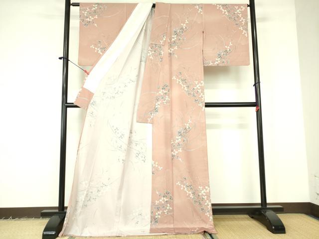 平和屋着物▽小紋　単衣　草葉文　ロング丈　洗える着物　DABF3108op