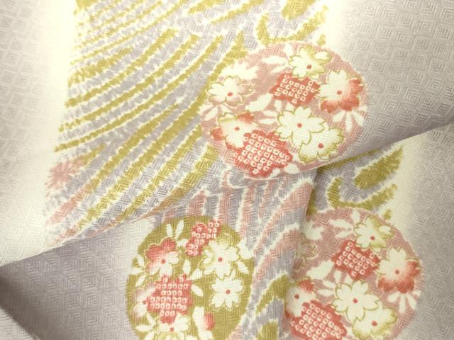 平和屋着物▽小紋　単衣　流水桜文　洗える着物　DABF3111op