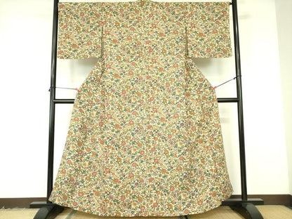 平和屋着物▽小紋　単衣　型染　草花　洗える着物　DABF3114op