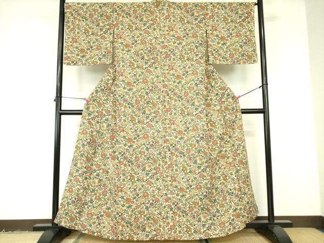 平和屋着物▽小紋　単衣　型染　草花　洗える着物　DABF3114op