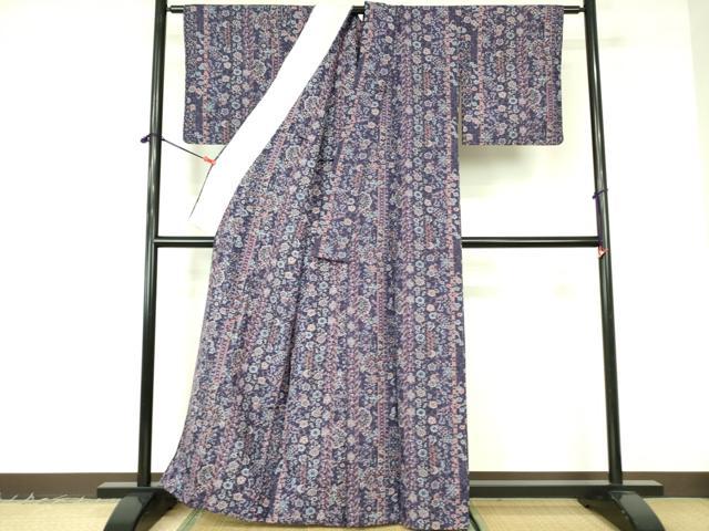 平和屋着物▽小紋　単衣　花間道　洗える着物　DABF3116op