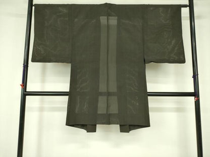 平和屋着物▽男性　長羽織　スリーシーズン　春夏秋　塵除け　縦絽　憲法黒茶色　正絹　逸品　DABF3117op