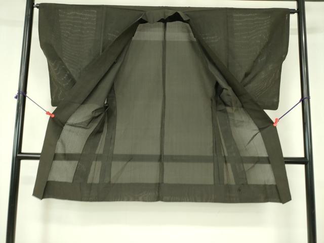 平和屋着物▽男性　長羽織　スリーシーズン　春夏秋　塵除け　縦絽　憲法黒茶色　正絹　逸品　DABF3117op