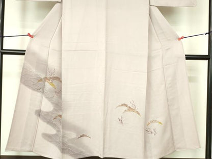 平和屋着物▽訪問着　単衣　刺繍　雪芝花文　暈し染め　金彩　正絹　逸品　DABF3118op