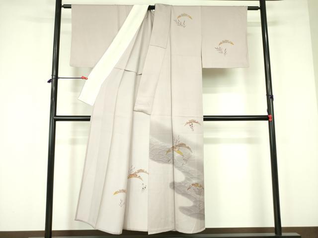 平和屋着物▽訪問着　単衣　刺繍　雪芝花文　暈し染め　金彩　正絹　逸品　DABF3118op